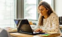 woman using laptop