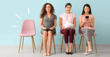 three women waiting for an interview